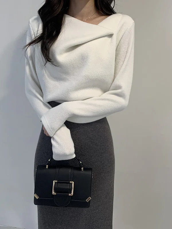 Ele Autumn Winter Knitted Long Sve Sweater Asymmetrical Design Chic White Enhancing Women's Faion Straight Cut Sle
Ele Autumn Winter Knitted Long Sve Sweater Asymmetrical Design Chic White Enhancing Women's Faion Straight Cut Sle
