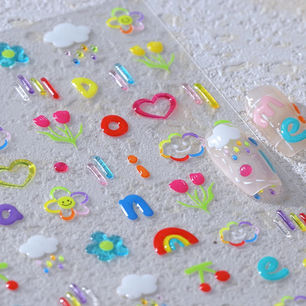 Cute Tulip Flower Heart English Letter Clouds Cherry Smiling Face Rainbow Colorful Self Adhesive Nail Art Sticker Manicure Decal
Cute Tulip Flower Heart English Letter Clouds Cherry Smiling Face Rainbow Colorful Self Adhesive Nail Art Sticker Manicure Decal