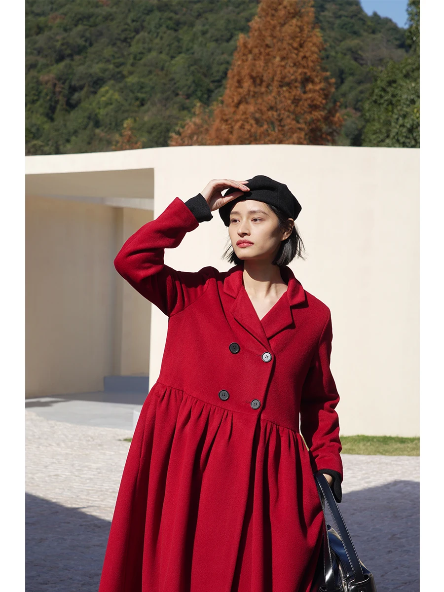 Egg Sle 00% Woolen Red Outerwear for Women Winter High-End Feelings Commute Vintage Long Sve Double-Button Coat
Egg Sle 00% Woolen Red Outerwear for Women Winter High-End Feelings Commute Vintage Long Sve Double-Button Coat