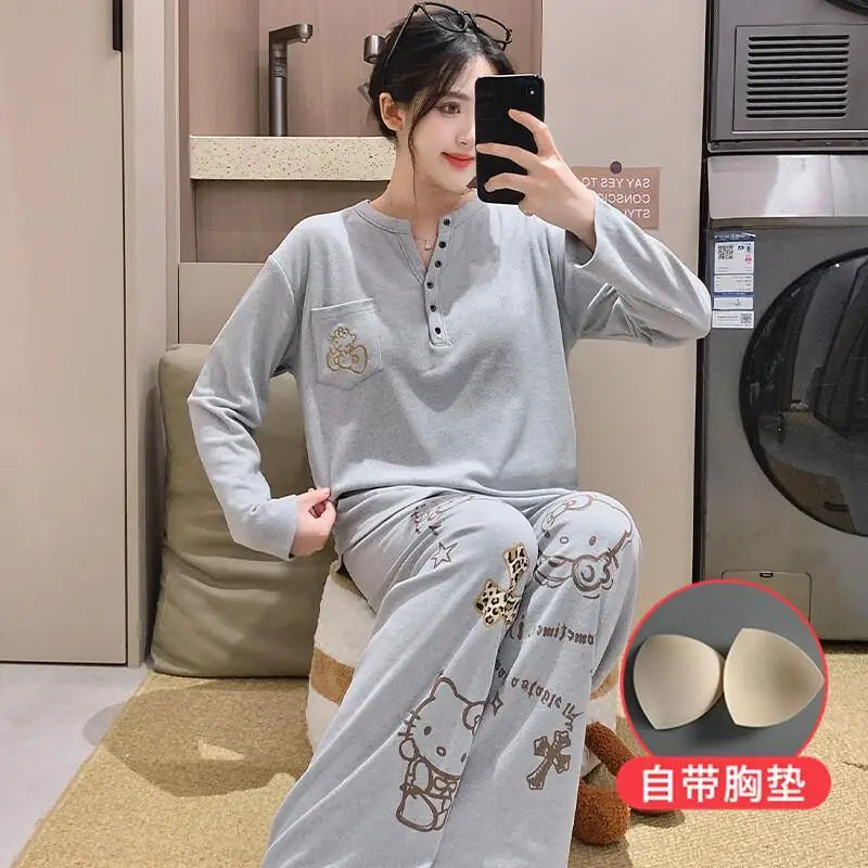 Женский пижамный комплект Sanrio Hello Kitty из вельвета для студенток, осенне-зимний, с бюстгальтером с подкладкой, с длинными рукавами, утепленный, с милым мультяшным принтом, теплый
Женский пижамный комплект Sanrio Hello Kitty из вельвета для студенток, осенне-зимний, с бюстгальтером с подкладкой, с длинными рукавами, утепленный, с милым мультяшным принтом, теплый