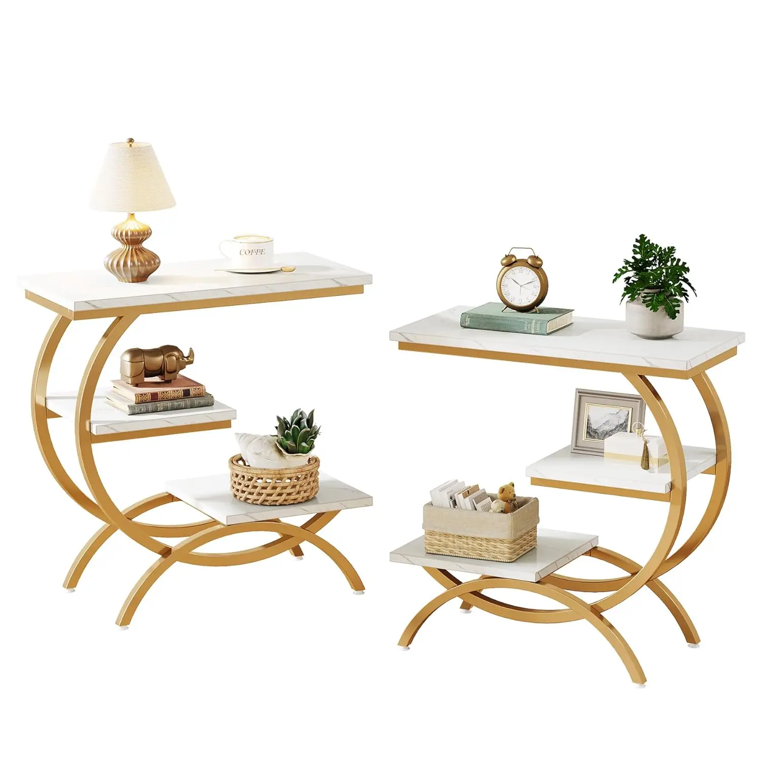 C-Shaped 3-Tier End Table Set 2 Side Table Storage Shelves Couch Bed Living Room White Gold, Customized
C-Shaped 3-Tier End Table Set 2 Side Table Storage Shelves Couch Bed Living Room White Gold, Customized