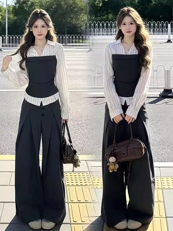 Faionable Unique Women's Spring irt Top High Waist Conceal Meat Wide Leg Pants Two-Piece Set Casual Sle Polyester Fiber
Faionable Unique Women's Spring irt Top High Waist Conceal Meat Wide Leg Pants Two-Piece Set Casual Sle Polyester Fiber
