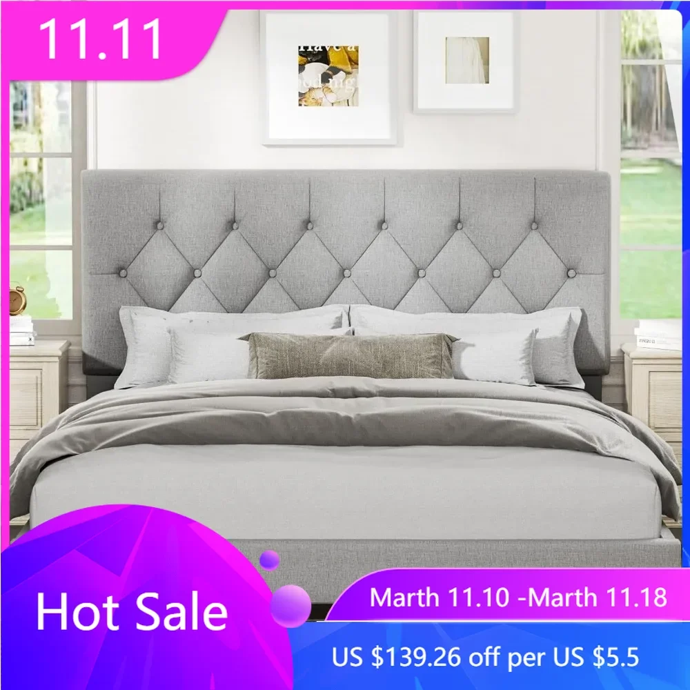 Size Platform Bed Frame with Upholstered Headboard, Button Tufted Design, No Box Spring Needed, Light Grey
Size Platform Bed Frame with Upholstered Headboard, Button Tufted Design, No Box Spring Needed, Light Grey