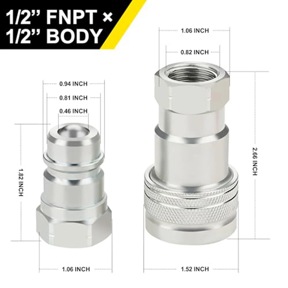 Hydraulic Quick Connect Couplers ISO5675 2 Sets 1/4 3/8 1/2 3/4 1 NPT Hardened Steel with Dust Cap for Tractors
Hydraulic Quick Connect Couplers ISO5675 2 Sets 1/4 3/8 1/2 3/4 1 NPT Hardened Steel with Dust Cap for Tractors