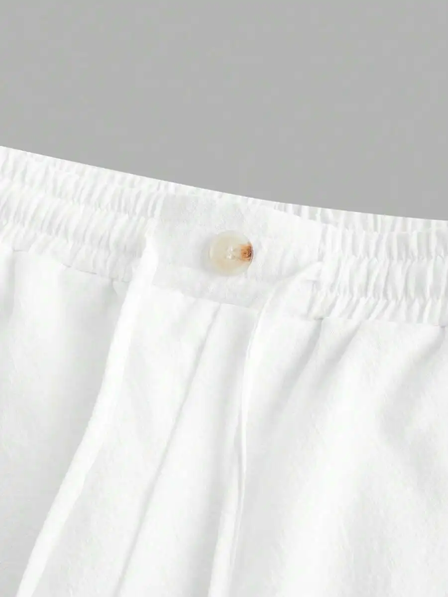 Men’s Solid White Cotton Shorts With Elasticated Waist And Functional Button Detail, Breathable Casual Style For Warm Season
Men’s Solid White Cotton Shorts With Elasticated Waist And Functional Button Detail, Breathable Casual Style For Warm Season