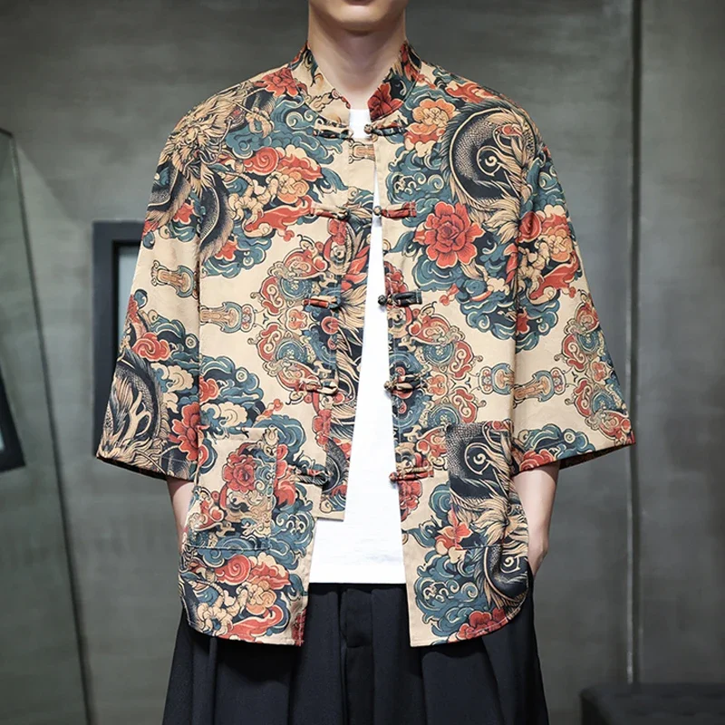 Traditional East Asia Tang Clothing Chinese Style Men Print Shirt summer icesilk Mandarin Collar Kung Fu Cardigan Top M-5XL
Traditional East Asia Tang Clothing Chinese Style Men Print Shirt summer icesilk Mandarin Collar Kung Fu Cardigan Top M-5XL