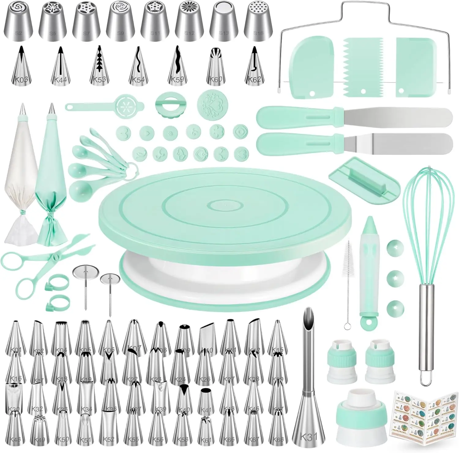 158Pcs Cake Decorating Kit - Complete Baking Supplies with Turntable, 64 Piping Tips, Spatulas, Pastry Bags, and E-Guide
158Pcs Cake Decorating Kit - Complete Baking Supplies with Turntable, 64 Piping Tips, Spatulas, Pastry Bags, and E-Guide