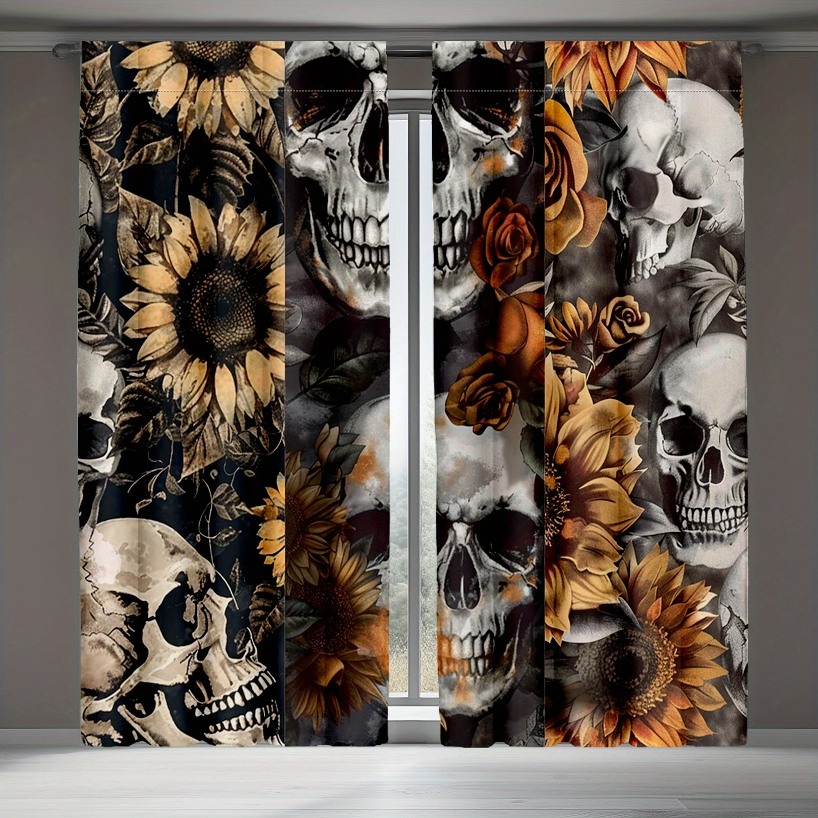 2D FLAT 2pcs Curtains Skulls Sunflowers Roses Dark Background Perfect for Balcony, Bedroom, Study, Living Room, Suitable for Spr
2D FLAT 2pcs Curtains Skulls Sunflowers Roses Dark Background Perfect for Balcony, Bedroom, Study, Living Room, Suitable for Spr