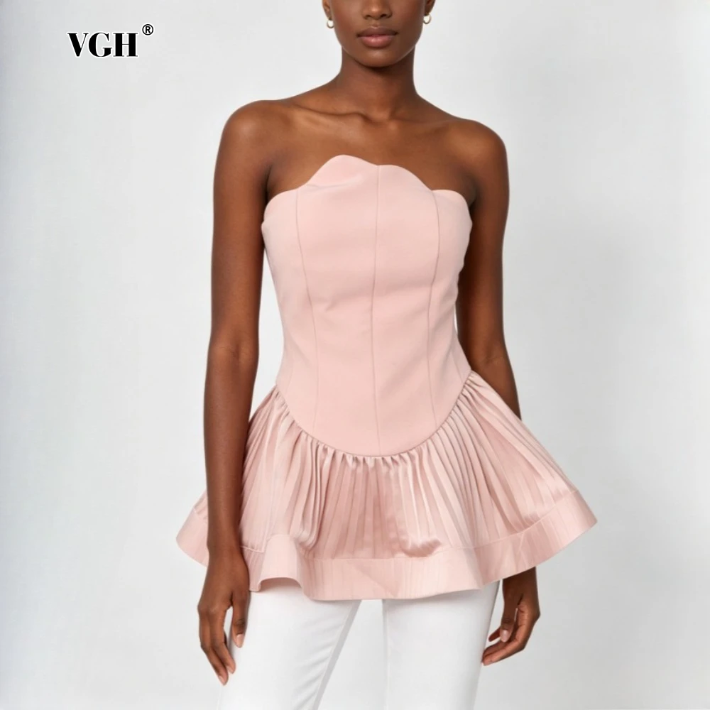 VGH Pink Loose Spliced Folds Chic Vests for Women Strapless Sleeveless French Sweet Vest Female Summer Fashion Style New Clothes
VGH Pink Loose Spliced Folds Chic Vests for Women Strapless Sleeveless French Sweet Vest Female Summer Fashion Style New Clothes