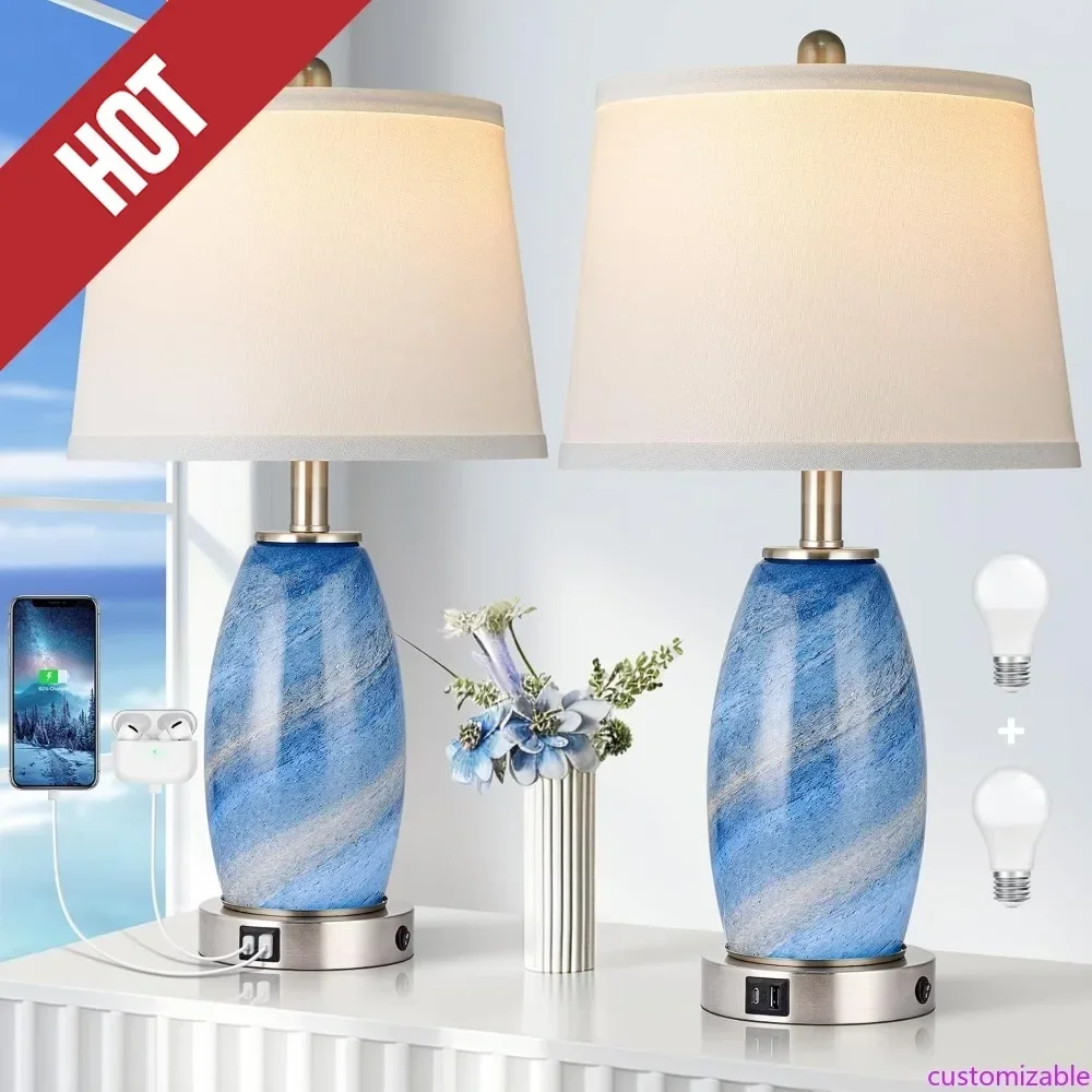 Customizable-Blue Lamps Set Of 2 For Bedroom & Bedside With 3-Way Lighting Modes & USB C+A - Modern Style Glass Nightstand Table
Customizable-Blue Lamps Set Of 2 For Bedroom & Bedside With 3-Way Lighting Modes & USB C+A - Modern Style Glass Nightstand Table