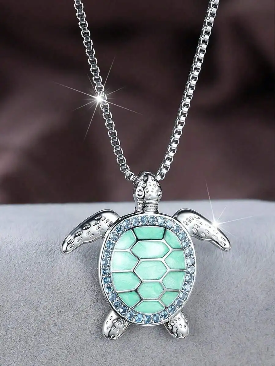 Vintage Sea Turtle Pendant Necklace With Green Enamel And Cubic Zirconia Fashion Jewelry For Women
Vintage Sea Turtle Pendant Necklace With Green Enamel And Cubic Zirconia Fashion Jewelry For Women