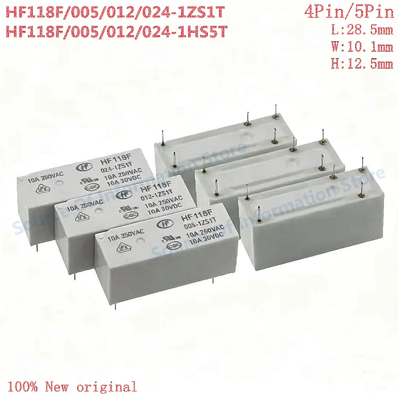 10Pcs HF118F/005/012/024 -1ZS1T -1HS5T 5V/12/24V 10A 250VAC Miniature High Power PCB Relay 4Pin/5Pin/
10Pcs HF118F/005/012/024 -1ZS1T -1HS5T 5V/12/24V 10A 250VAC Miniature High Power PCB Relay 4Pin/5Pin/