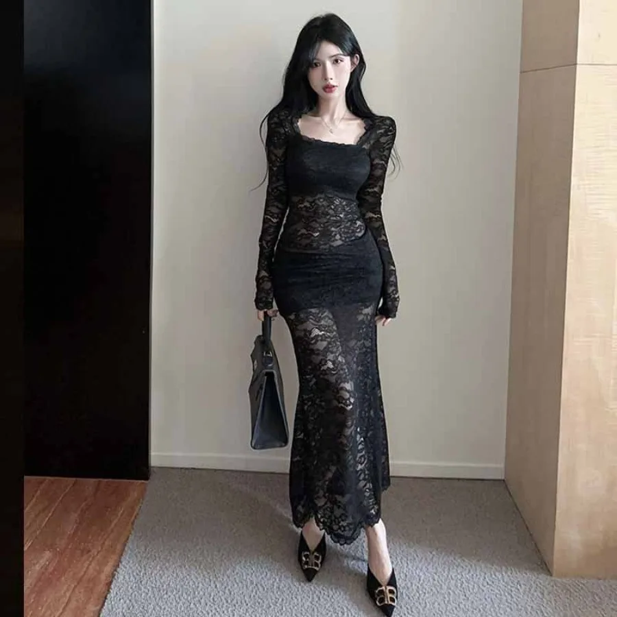 【New style】18YXF802026 Sister Sexy Lace Stitching Perspective Slim Long Sleeve Dress Women
【New style】18YXF802026 Sister Sexy Lace Stitching Perspective Slim Long Sleeve Dress Women