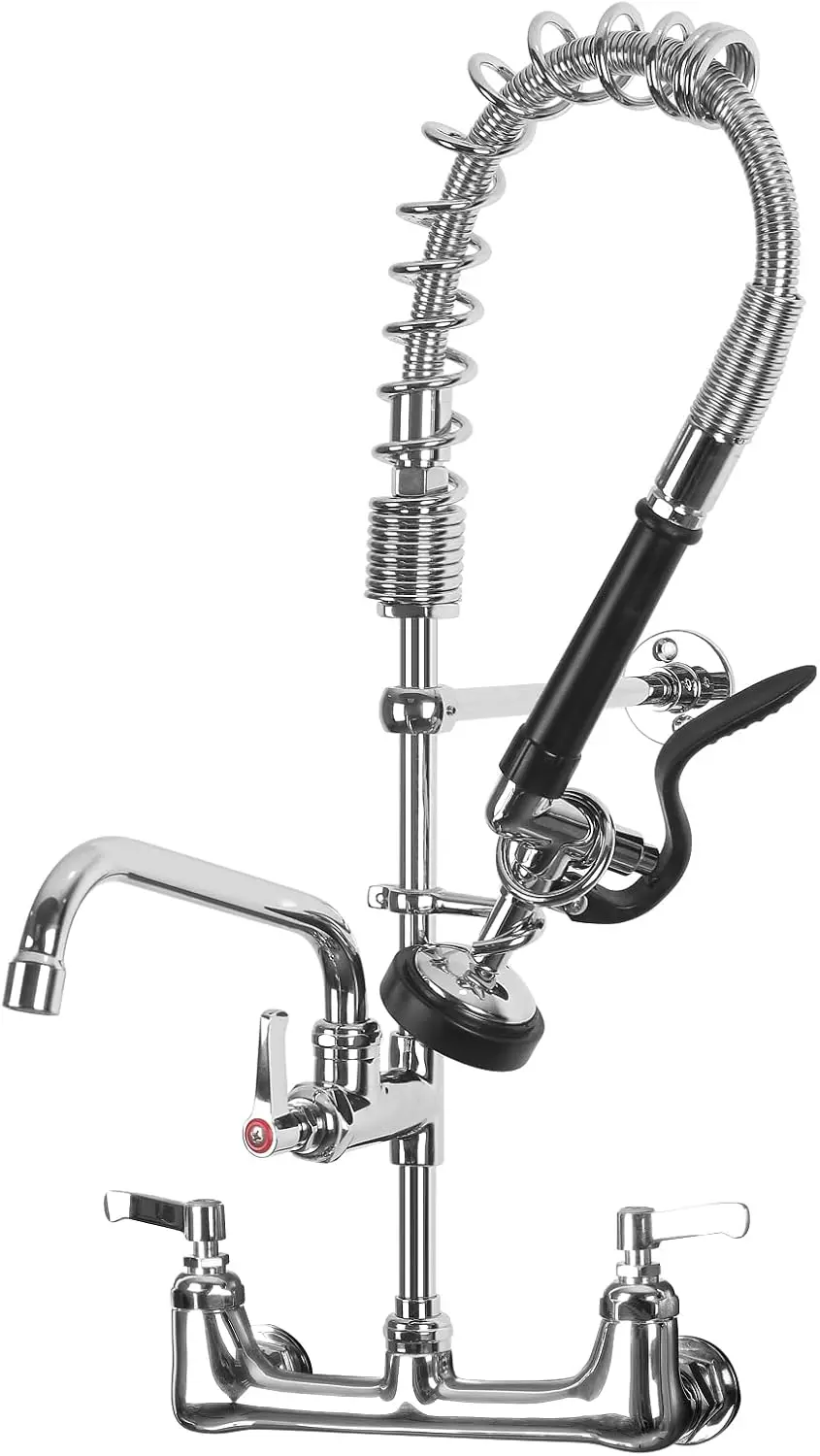 25'' Wall Mount Sink Faucet with Pre Rinse Sprayer, 8'' Center, 12'' Spout, Polished Chrome for Commercial Kitchen
25'' Wall Mount Sink Faucet with Pre Rinse Sprayer, 8'' Center, 12'' Spout, Polished Chrome for Commercial Kitchen