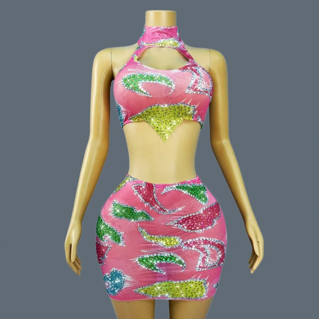 Summer Pink Printing Rhinestone Crop Tops Mini Skirt 2Pieces Set Women Night Club Stage Performance Wear Party Outfit Bianlitie
Summer Pink Printing Rhinestone Crop Tops Mini Skirt 2Pieces Set Women Night Club Stage Performance Wear Party Outfit Bianlitie