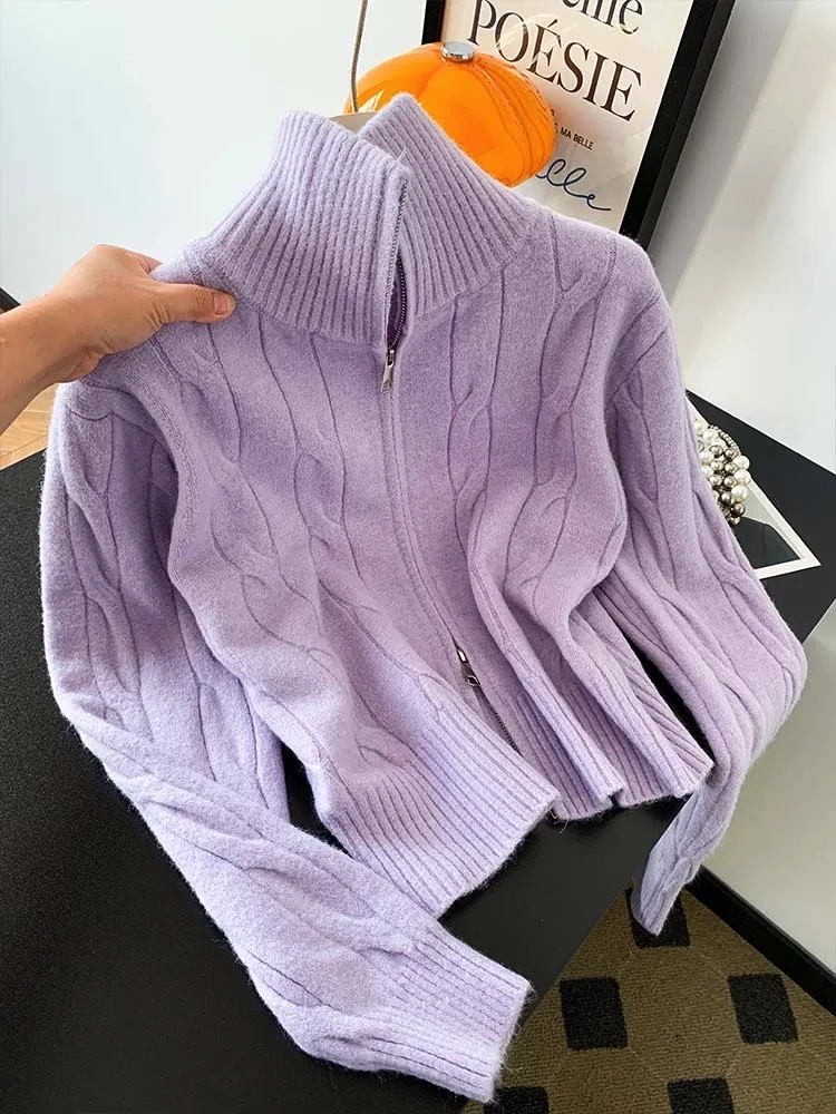 Fashion High Neck Fried Dough Twists Zipper Cardigan Women's Autumn Winter New Long Sleeve Slim Sweater Casual Versatile Top
Fashion High Neck Fried Dough Twists Zipper Cardigan Women's Autumn Winter New Long Sleeve Slim Sweater Casual Versatile Top