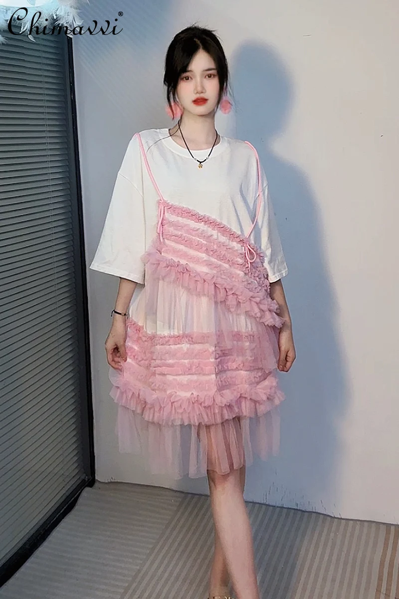 2024 Summer New Sweet Loose Women's T-shirt Dress Mesh Yarn False Two Pieces Cake Dress Casual Girl Style Elegant Dresses
2024 Summer New Sweet Loose Women's T-shirt Dress Mesh Yarn False Two Pieces Cake Dress Casual Girl Style Elegant Dresses