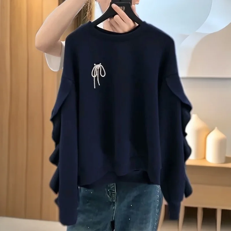 Корейская толстовка с лоскутным кружевом и вышивкой, женская повседневная свободная модель с длинным рукавом и круглым вырезом
Корейская толстовка с лоскутным кружевом и вышивкой, женская повседневная свободная модель с длинным рукавом и круглым вырезом