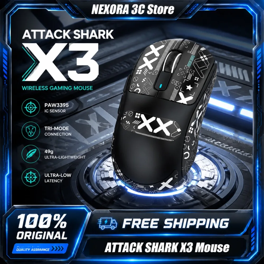 ATTACK SHARK X3 Wireless Gaming Mouse PAW3395 Ultra Lightweight Tri-Mode Connection Macro Bluetooth Mouse for Gaming
ATTACK SHARK X3 Wireless Gaming Mouse PAW3395 Ultra Lightweight Tri-Mode Connection Macro Bluetooth Mouse for Gaming