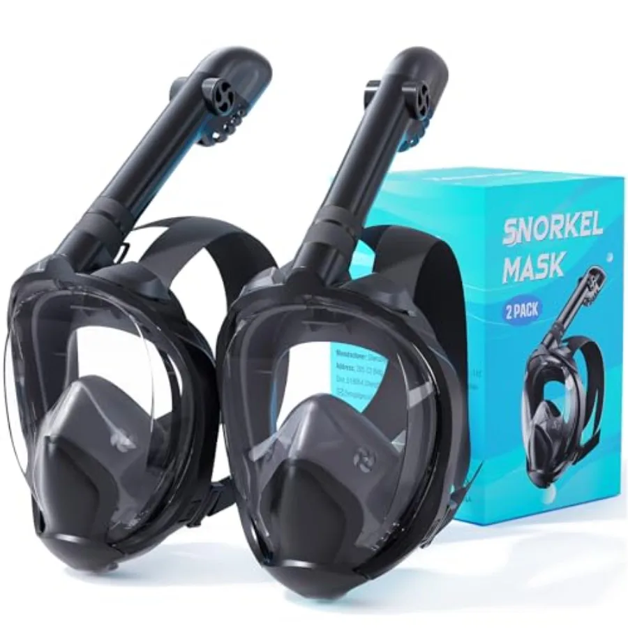Full Face Snorkel Mask for Ocean Snorkeling, Silicone PC, Black, 180 Panoramic Anti-Fog with Dry Top Camera Mount
Full Face Snorkel Mask for Ocean Snorkeling, Silicone PC, Black, 180 Panoramic Anti-Fog with Dry Top Camera Mount