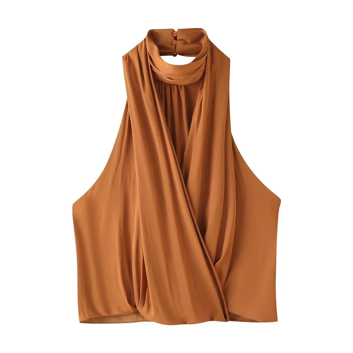 Withered New Double Breasted Design With Exposed Back And Pleated Silk Texture Top T-shirt Woman Clothes Female Clothing
Withered New Double Breasted Design With Exposed Back And Pleated Silk Texture Top T-shirt Woman Clothes Female Clothing