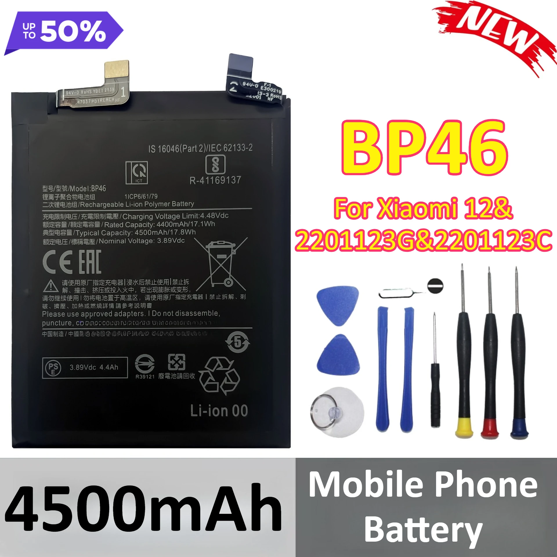 New 4500mAh BP46 battery For Xiaomi 12 2201123G 2201123C Mobile Phone Battery + Tools
New 4500mAh BP46 battery For Xiaomi 12 2201123G 2201123C Mobile Phone Battery + Tools