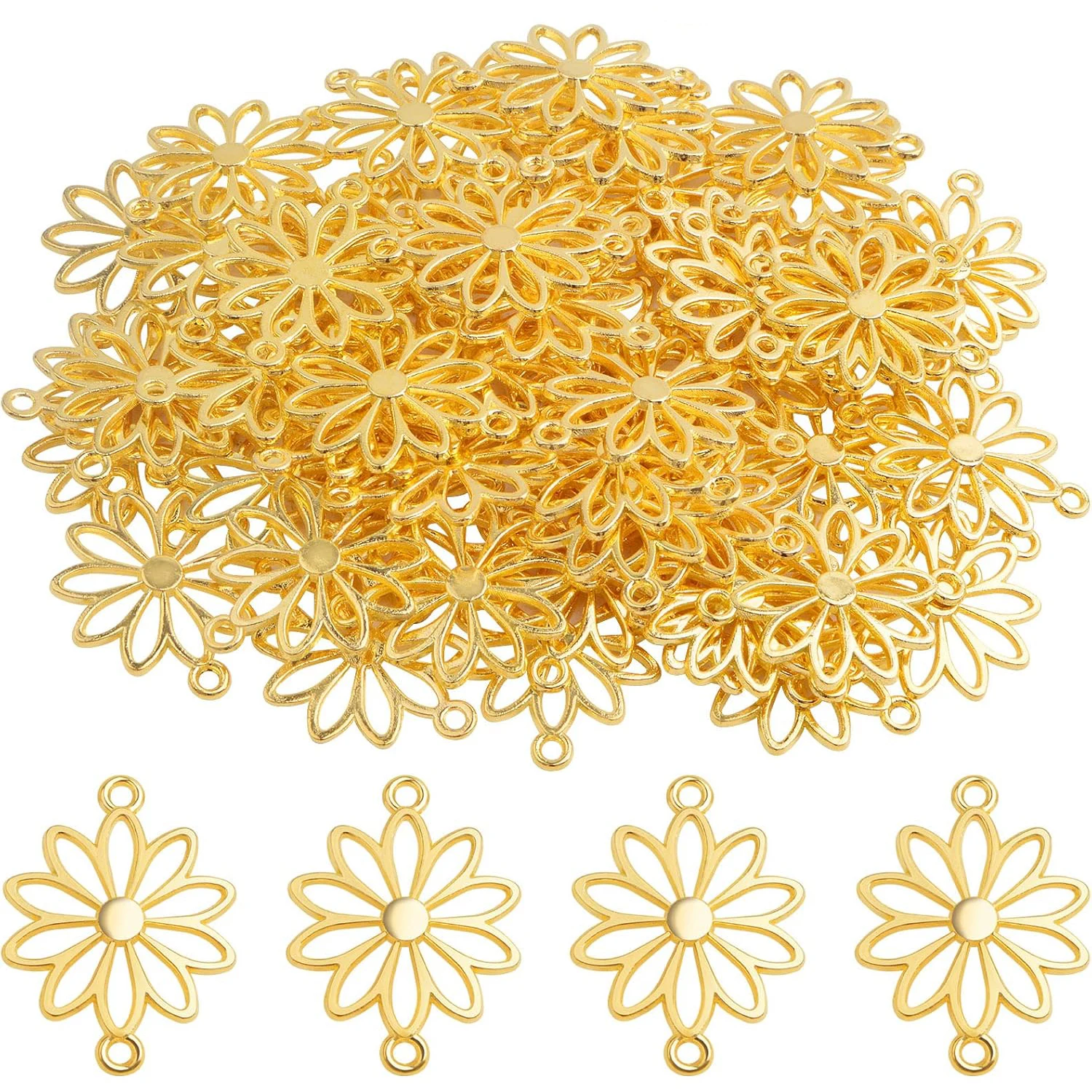 60 шт. подвесок-коннекторов в форме цветка, из сплава, в виде маргаритки, с двумя отверстиями, для самостоятельного изготовления ожерелий, браслетов и ювелирных изделий
60 шт. подвесок-коннекторов в форме цветка, из сплава, в виде маргаритки, с двумя отверстиями, для самостоятельного изготовления ожерелий, браслетов и ювелирных изделий