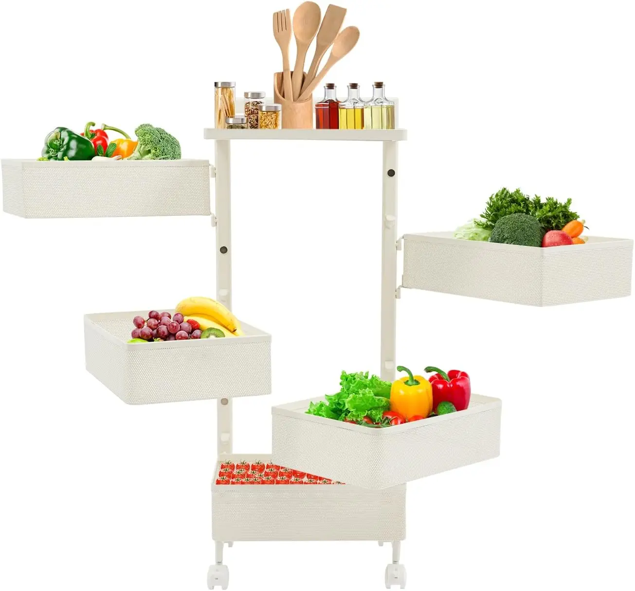 Dyrabrest 5-Tier Rotating Kitchen Storage Rack Organizer with Spinning Baskets, Freestanding Rolling Cart for Spices Fruits Vegetables
Dyrabrest 5-Tier Rotating Kitchen Storage Rack Organizer with Spinning Baskets, Freestanding Rolling Cart for Spices Fruits Vegetables