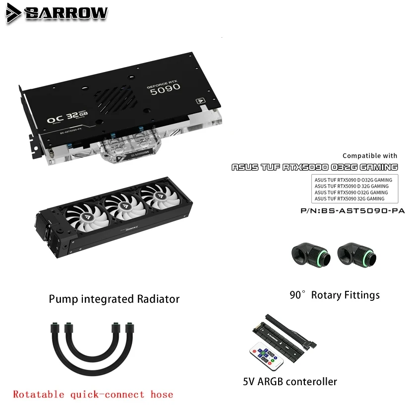 BARROW Water Cooling kit Integrated module 240/360mm radiator+ PWM Pump+Fan+sandwich GPU Block RTX 5080/5090 GCI-T1
BARROW Water Cooling kit Integrated module 240/360mm radiator+ PWM Pump+Fan+sandwich GPU Block RTX 5080/5090 GCI-T1