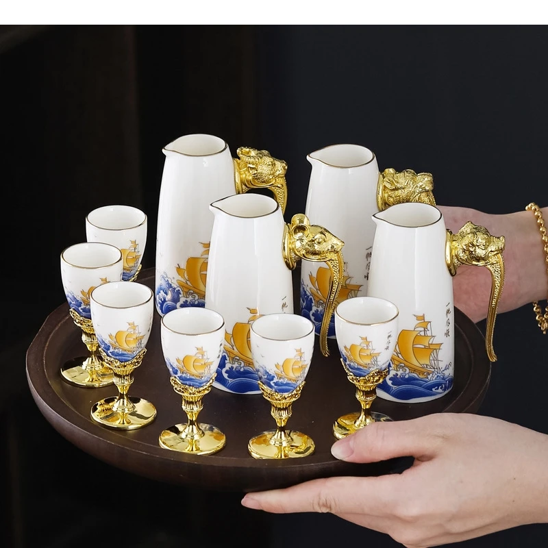 Sailboat Ceramic Wine Set Chinese Maotai Brandy Vodka Strong Cup Divider Family Gathering Bar Accessories Gift
Sailboat Ceramic Wine Set Chinese Maotai Brandy Vodka Strong Cup Divider Family Gathering Bar Accessories Gift