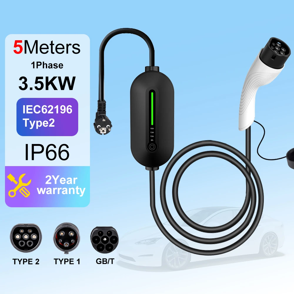 Зарядное устройство для электромобиля, 16 А, 3,5 кВт, 220 В, Type2, зарядное устройство, кабель 5 м, розетка GBT, адаптеры типа 1 J1772, аксессуары для быстрой зарядки электромобилей 
Зарядное устройство для электромобиля, 16 А, 3,5 кВт, 220 В, Type2, зарядное устройство, кабель 5 м, розетка GBT, адаптеры типа 1 J1772, аксессуары для быстрой зарядки электромобилей