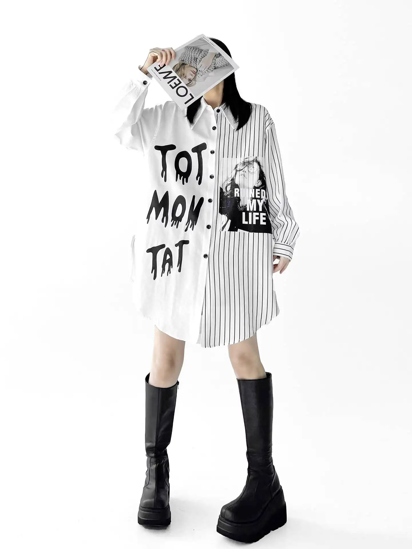 Унисекс удлиненная рубашка 2026 Весна-Лето: Новая ретро-рубашка с полосками и буквенным принтом, женская, нишевый дизайн, свободная универсальная блузка-пальто
Унисекс удлиненная рубашка 2026 Весна-Лето: Новая ретро-рубашка с полосками и буквенным принтом, женская, нишевый дизайн, свободная универсальная блузка-пальто