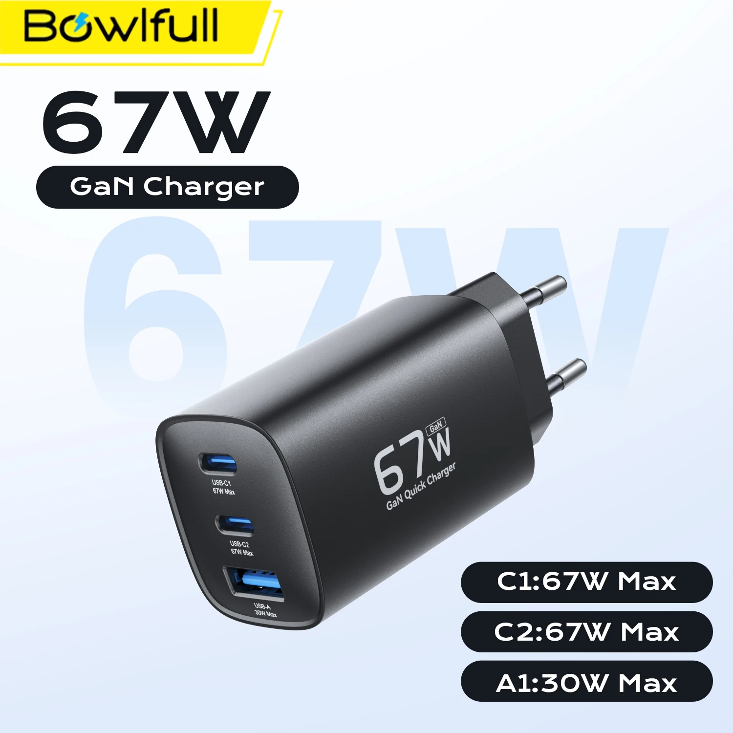 Зарядное устройство Bowlfull 67W GaN с 3 портами USB, быстрая зарядка PD3.0 PPS для Macbook, iPhone 17 Pro, Samsung S24, настенное зарядное устройство
Зарядное устройство Bowlfull 67W GaN с 3 портами USB, быстрая зарядка PD3.0 PPS для Macbook, iPhone 17 Pro, Samsung S24, настенное зарядное устройство