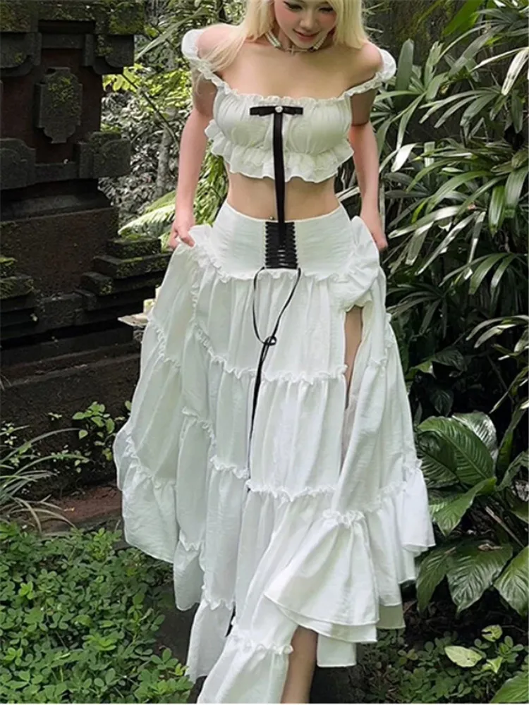 Dreamy Forest Fairy Summer White 2 Pieces Dress Sets Resort Style Slash Neck Short Shirt Top&A line Split Long Skirt Suits
Dreamy Forest Fairy Summer White 2 Pieces Dress Sets Resort Style Slash Neck Short Shirt Top&A line Split Long Skirt Suits