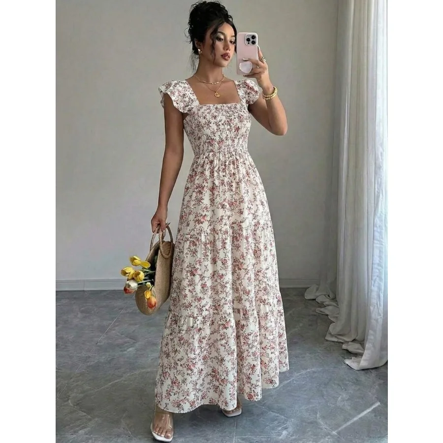【New style】Summer Square Neck Backless Smocked Floral Dress Women's Sleeveless Ruffle Trim Tiered Cami Midi Beach Vacation Dres
【New style】Summer Square Neck Backless Smocked Floral Dress Women's Sleeveless Ruffle Trim Tiered Cami Midi Beach Vacation Dres