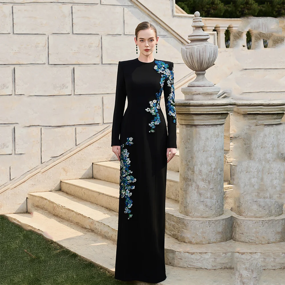 Elegant Black A-line Floor Lenght Women's O-neck Evening Dresses with Chinese Embroidery Flower Formal Party Dress Customized
Elegant Black A-line Floor Lenght Women's O-neck Evening Dresses with Chinese Embroidery Flower Formal Party Dress Customized