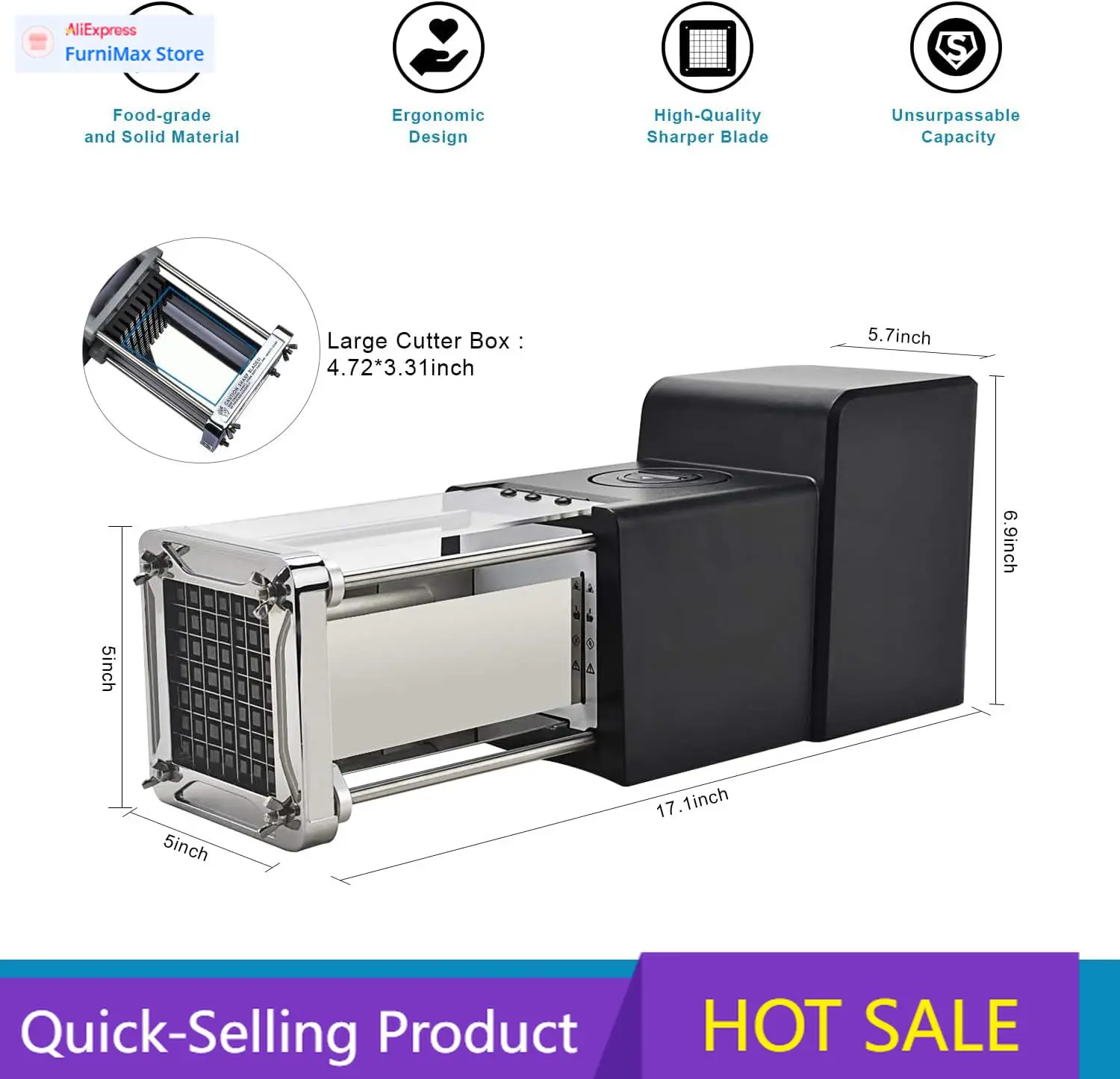 Electric French Fry Cutter, Commercial Grade Potato Cutter with 1/2-Inch Blade Stainless Steel Perfect for Potatoes Carrots Cucu
Electric French Fry Cutter, Commercial Grade Potato Cutter with 1/2-Inch Blade Stainless Steel Perfect for Potatoes Carrots Cucu