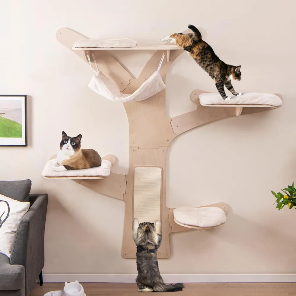 Cats Wall Shelves, Wall Mounted Cat Tree Furniture with 4 Padded Platforms, Hammock, Sisal Scratching Mat, Removable & Washable
Cats Wall Shelves, Wall Mounted Cat Tree Furniture with 4 Padded Platforms, Hammock, Sisal Scratching Mat, Removable & Washable
