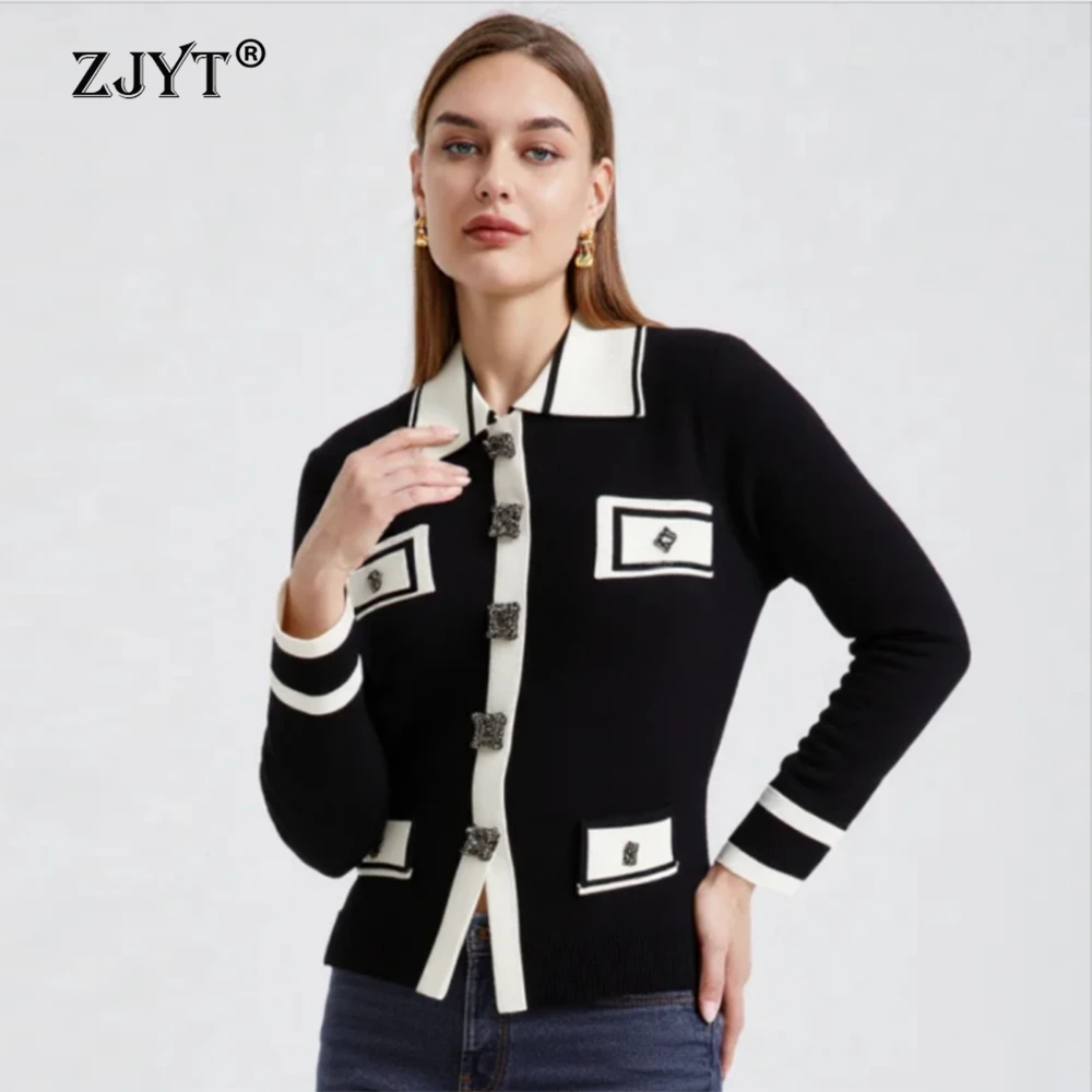 ZJYT Spring Fashion Knitted Cardigans Sweaters for Women Hit Color Long Sleeve White Black Knit Tops Jersery Mujer Jumpers Lady
ZJYT Spring Fashion Knitted Cardigans Sweaters for Women Hit Color Long Sleeve White Black Knit Tops Jersery Mujer Jumpers Lady
