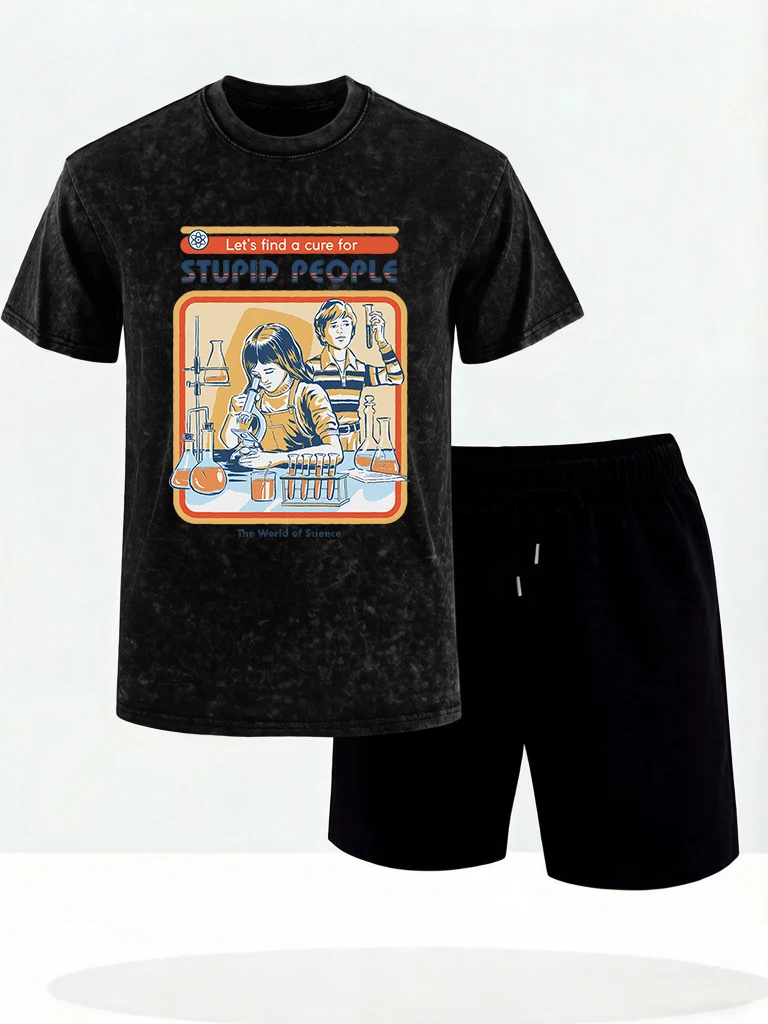 A Cure For Stupid People Pattern Cool Retro T-Shirt Men Cotton Washed Tee Set Soft O-Neck Clothing Loose Fashion Short Pants
A Cure For Stupid People Pattern Cool Retro T-Shirt Men Cotton Washed Tee Set Soft O-Neck Clothing Loose Fashion Short Pants