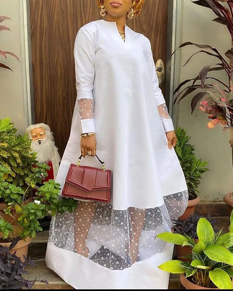 White African Dresses for Women 2023 Summer Elegant Long Sleeve V-neck Polyester Long Dress S-3XL Maxi Dress African Clothes
White African Dresses for Women 2023 Summer Elegant Long Sleeve V-neck Polyester Long Dress S-3XL Maxi Dress African Clothes