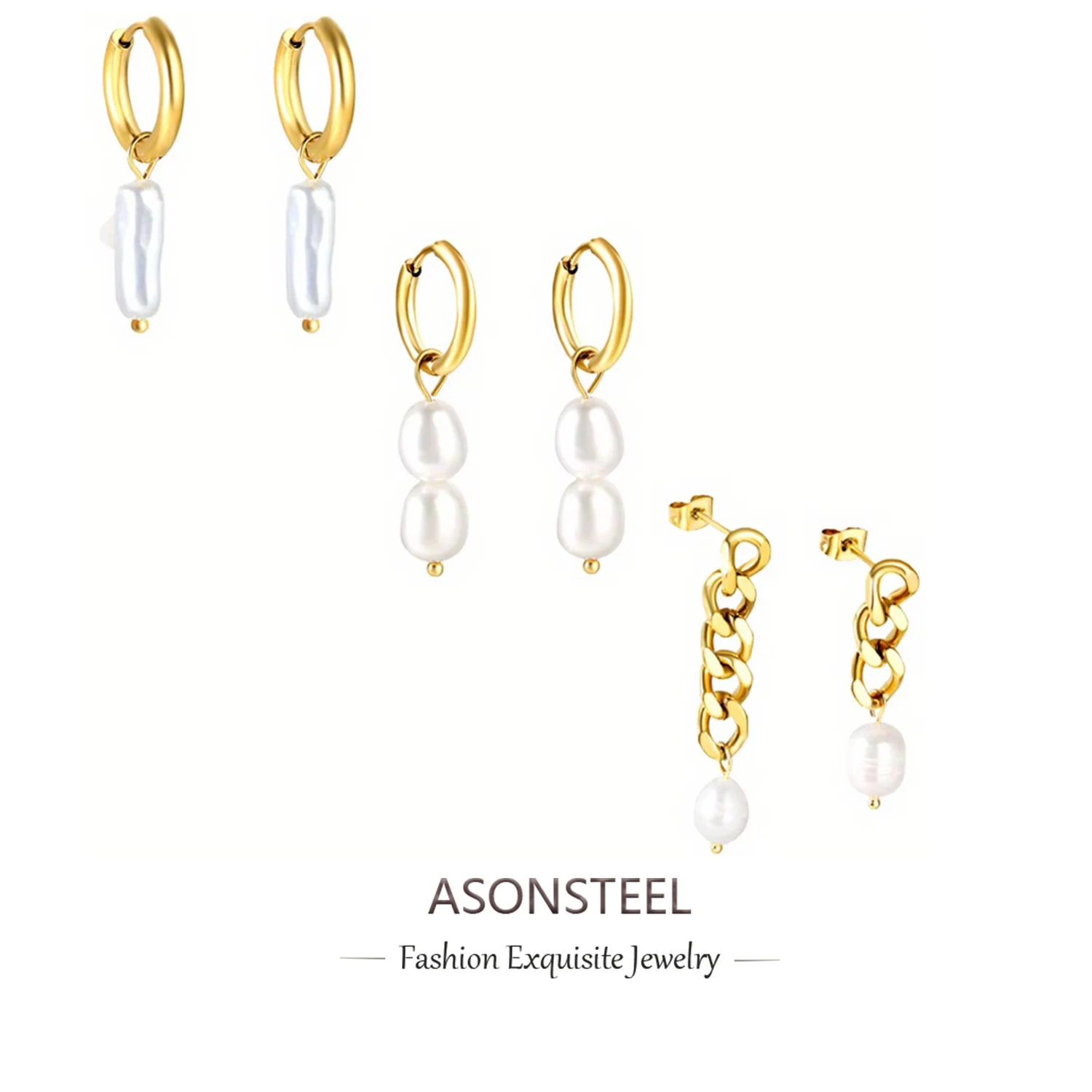 ASONSTEEL Geometric Heart Imitation Pearl Hoops Earrings Piercing Gold Silver Color Stainless Steel For Women Waterproof Jewelry
ASONSTEEL Geometric Heart Imitation Pearl Hoops Earrings Piercing Gold Silver Color Stainless Steel For Women Waterproof Jewelry