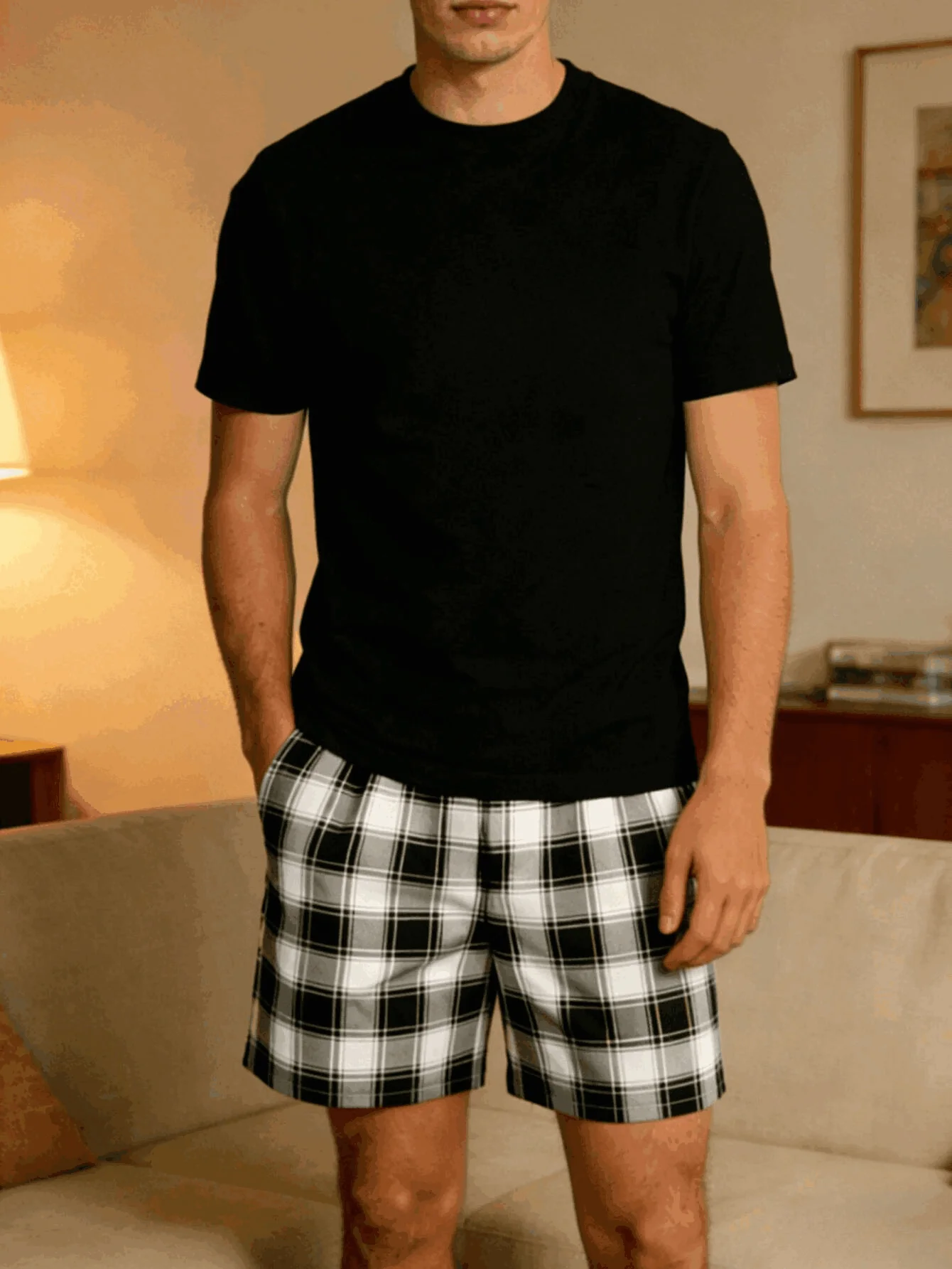 Basic Solid Color T-shirt & Plaid Shorts Set, Men's Fashion Casual Loungewear Two-Piece Suit
Basic Solid Color T-shirt & Plaid Shorts Set, Men's Fashion Casual Loungewear Two-Piece Suit
