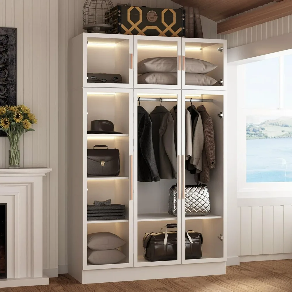 Wardrobe with LED Light Strips, Armoire Closet with Glass Doors, Wardrobe with 5 Tiers Shelf & Hanging Rod, Armoire and Wardrobe
Wardrobe with LED Light Strips, Armoire Closet with Glass Doors, Wardrobe with 5 Tiers Shelf & Hanging Rod, Armoire and Wardrobe