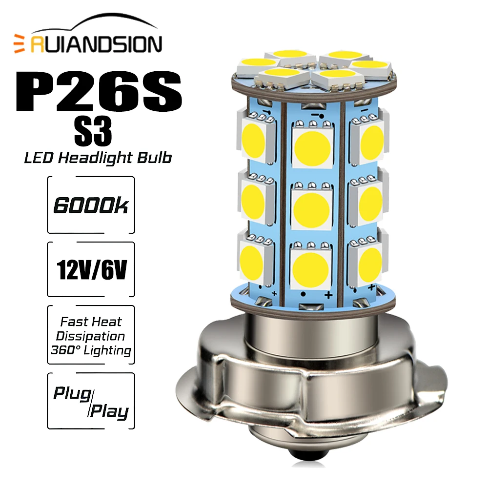 RUIANDSION 1PCS S3 P26S Motorcycle LED Light Lamp 6V 12V Headlights Headlamp Front Bulb For Honda ATV Mopped 6000K 720LM
RUIANDSION 1PCS S3 P26S Motorcycle LED Light Lamp 6V 12V Headlights Headlamp Front Bulb For Honda ATV Mopped 6000K 720LM