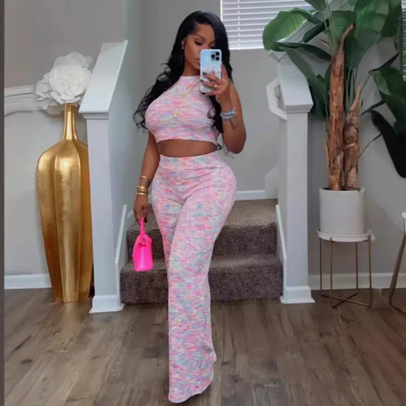 Summer 2 Piece Sets Women's Outfits Elegant Stretchy Knitted Suit Sexy Sleeveless Crop Top And Long Pant Yoga Sport Suit
Summer 2 Piece Sets Women's Outfits Elegant Stretchy Knitted Suit Sexy Sleeveless Crop Top And Long Pant Yoga Sport Suit