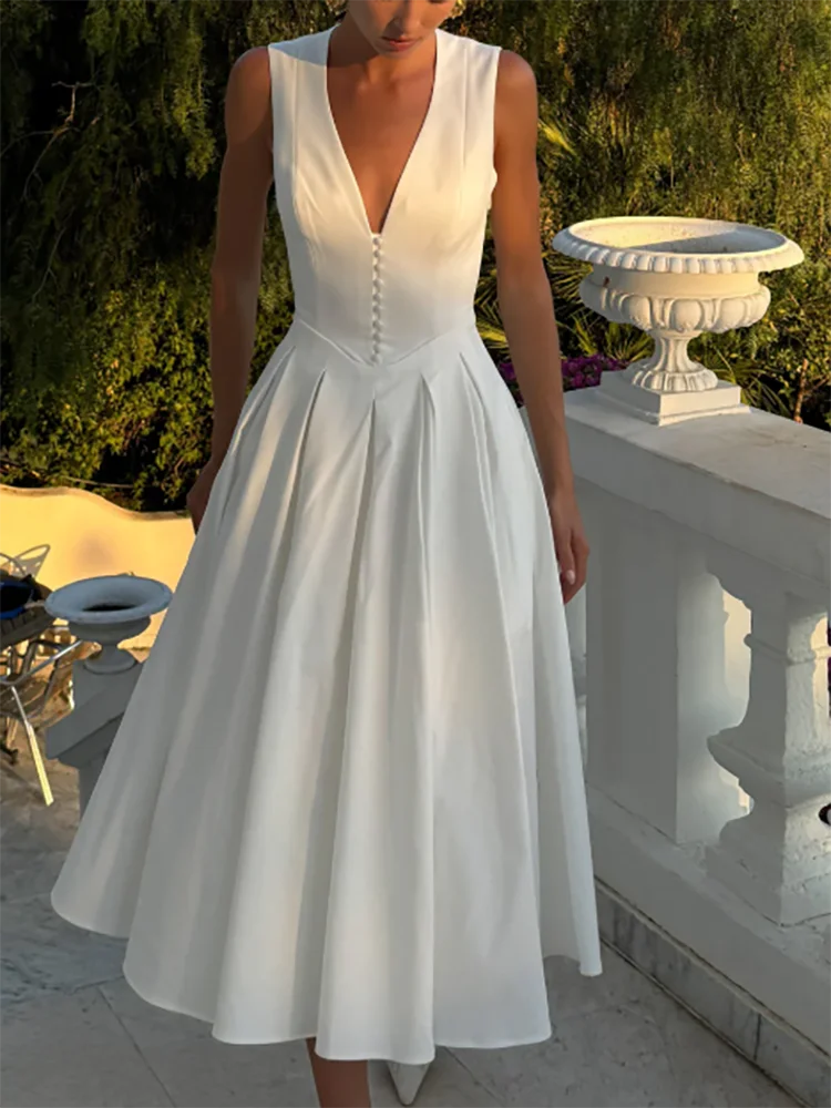 Simple Classic V-Neck Sleeveless Satin A-Line Formal Evening Dresses Birthday Party Prom Gowns Customized
Simple Classic V-Neck Sleeveless Satin A-Line Formal Evening Dresses Birthday Party Prom Gowns Customized