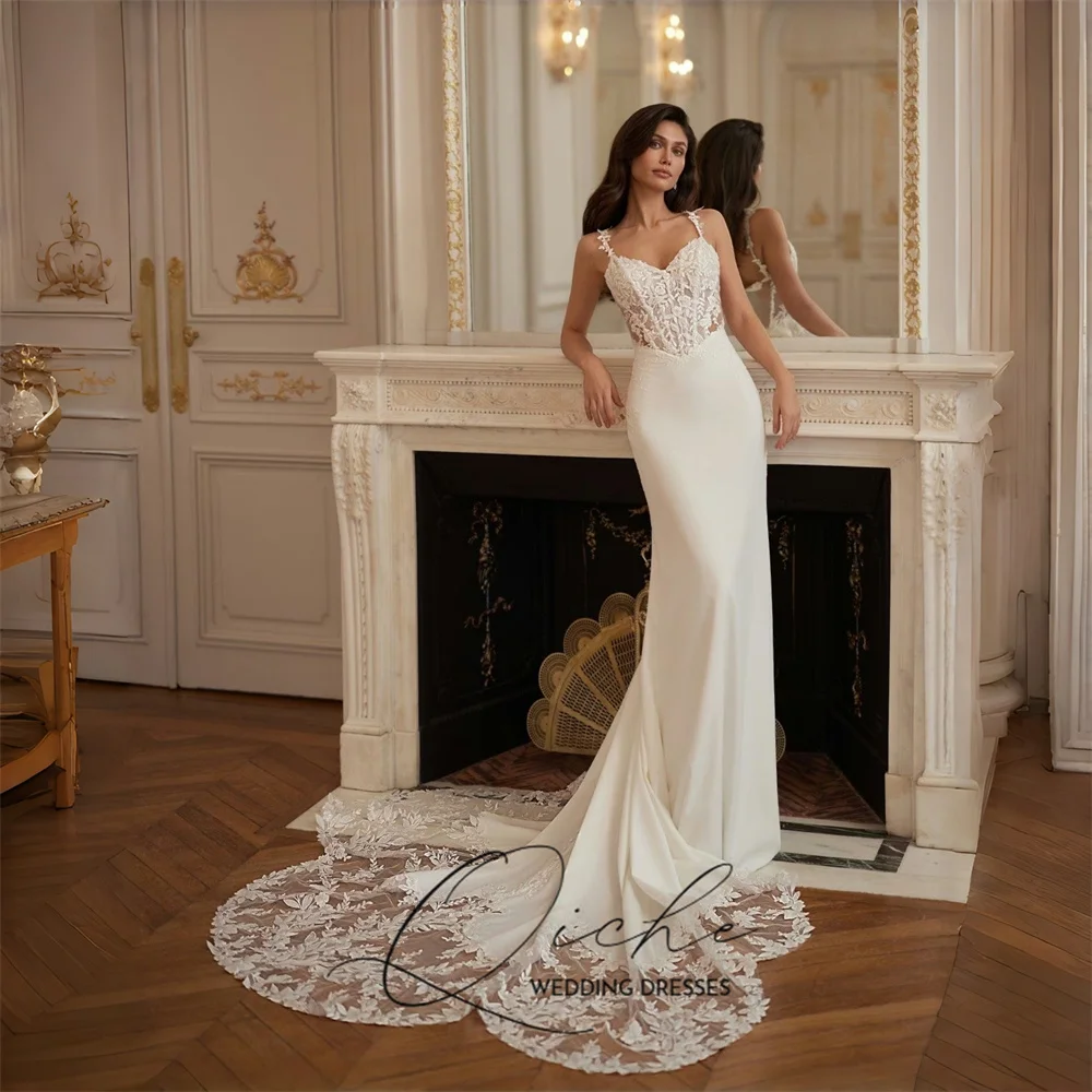 QICHE Luxury Lace Appliqued Mermaid Wedding Dresses V-Neck Spaghetti Straps Sleeveless Bridal Gown Vestidos De Noiva Customized
QICHE Luxury Lace Appliqued Mermaid Wedding Dresses V-Neck Spaghetti Straps Sleeveless Bridal Gown Vestidos De Noiva Customized