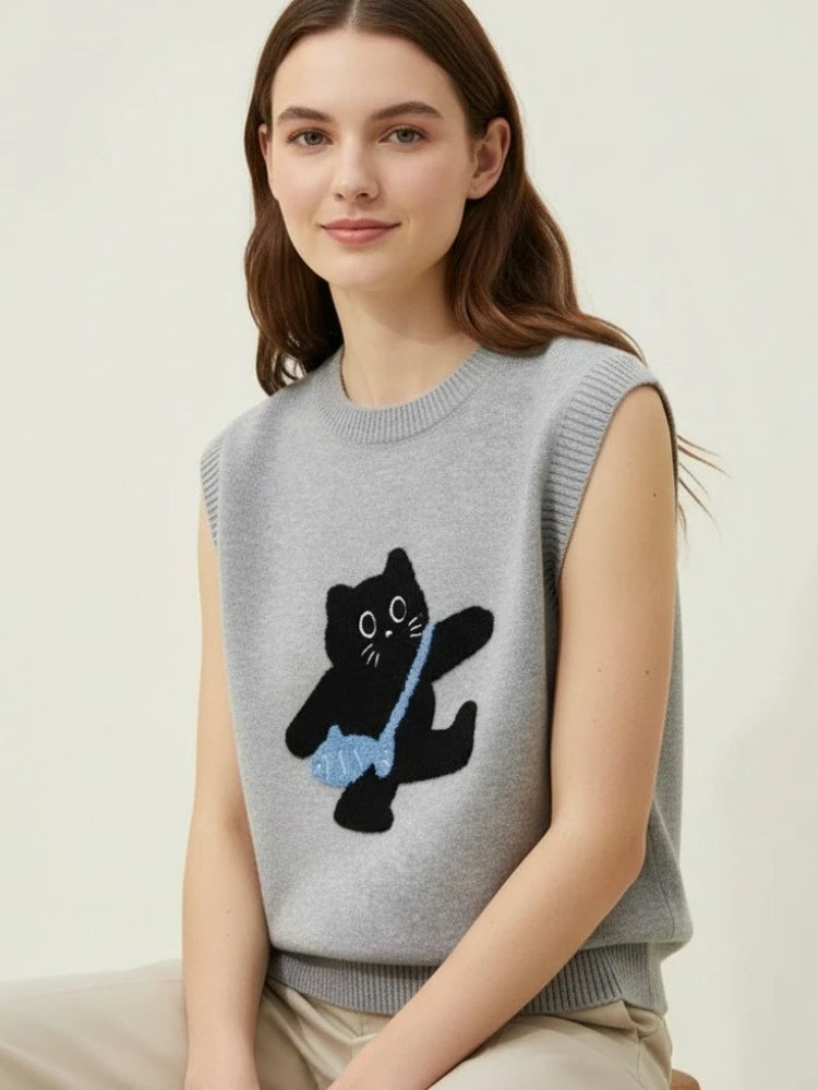 Вязаный женский топ без рукавов с мультяшным принтом, весна-лето 2026, однотонный, с круглым вырезом, короткий свитер-пуловер
Вязаный женский топ без рукавов с мультяшным принтом, весна-лето 2026, однотонный, с круглым вырезом, короткий свитер-пуловер