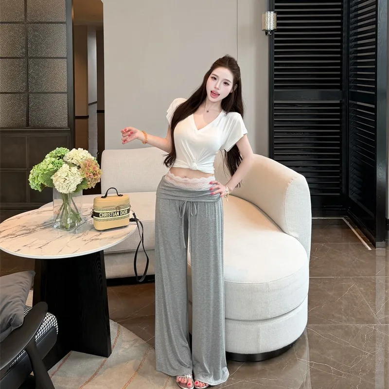 Casual Lace Knot Design V-Neck Top And Long Pants Set Women's Fashion Ensemble Lightweight Summer Outfit for Various Occasions
Casual Lace Knot Design V-Neck Top And Long Pants Set Women's Fashion Ensemble Lightweight Summer Outfit for Various Occasions